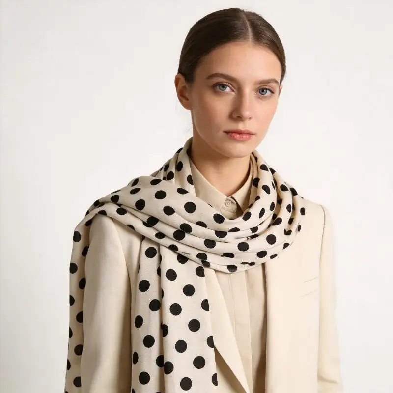 2026 New Winter Polka Dot Scarf Skin-Friendly Warm Printed Shawl for Women Daily Outdoor Commute Wear