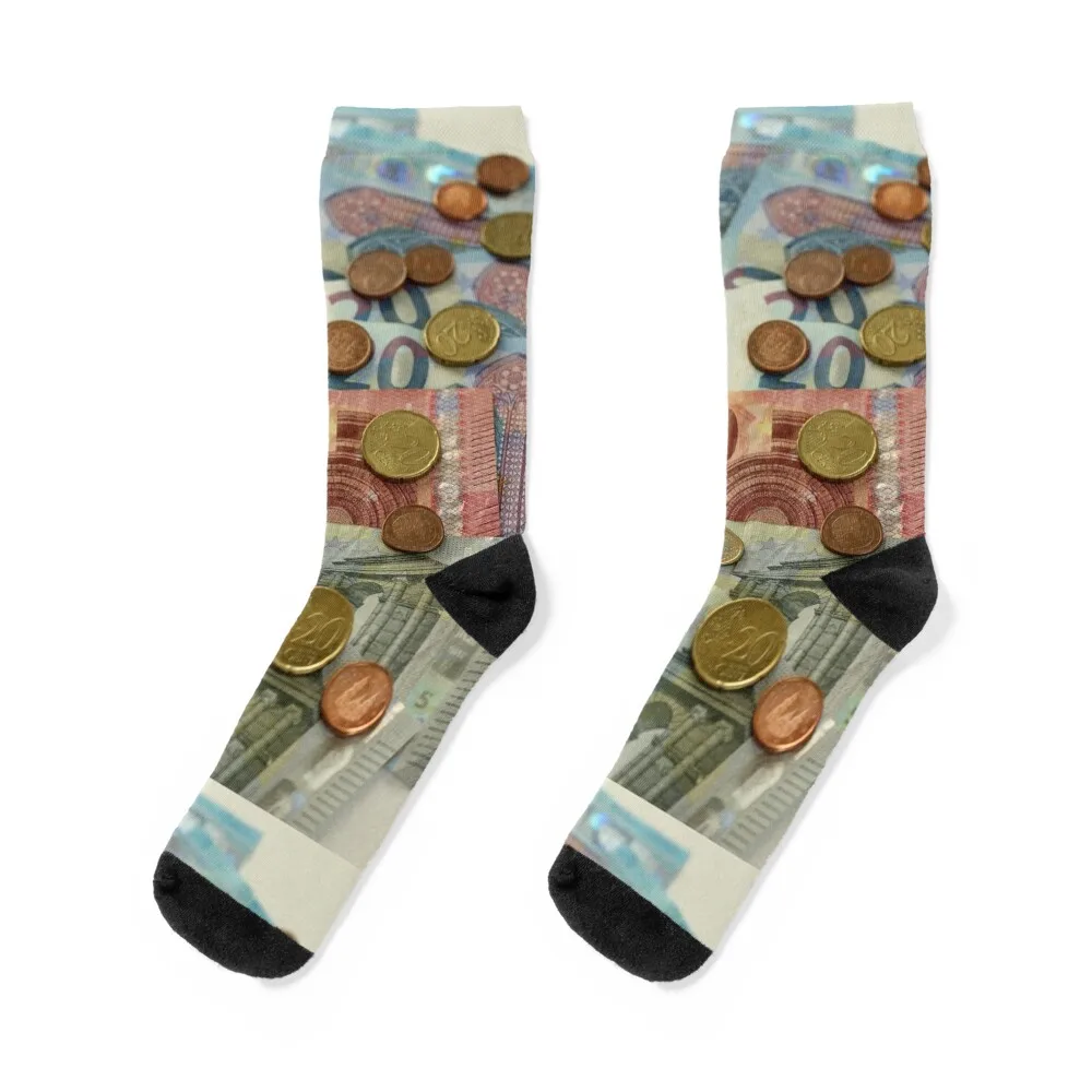 

Euro Notes and Coins Socks man Running set happy Men Socks Luxury Brand Women's