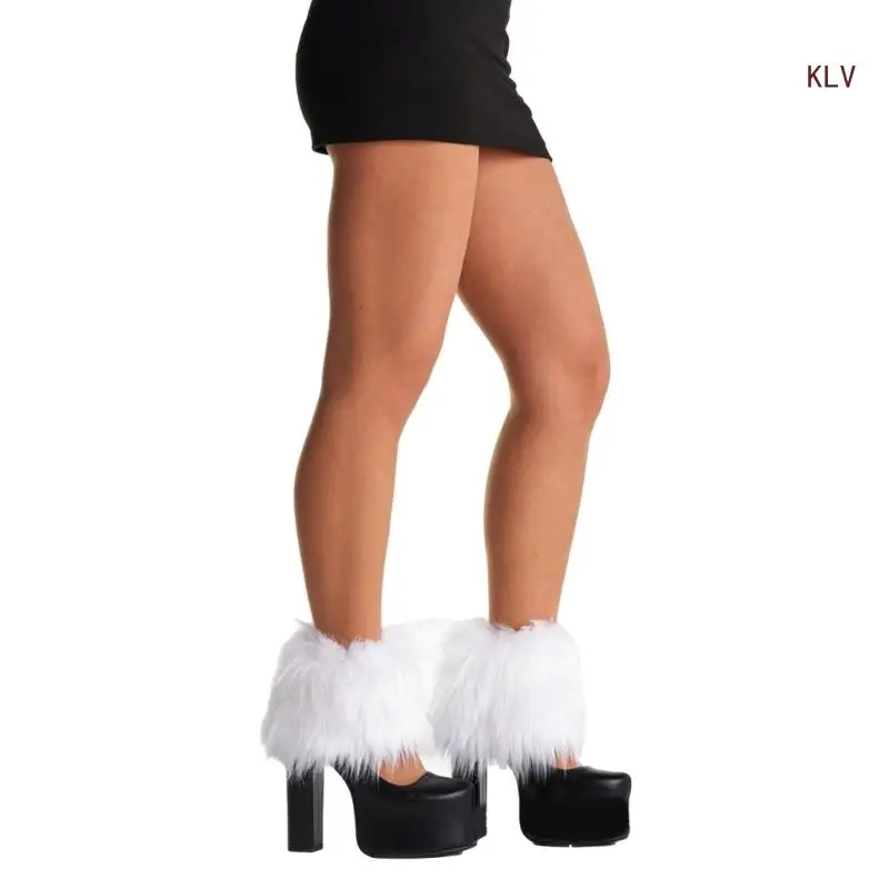 

Fuzzy Faux Furs Leg Warmers Furs Long Cuffs Cover Has Elastic One Pair Carnivals Boot Cover Y2K JK Uniform