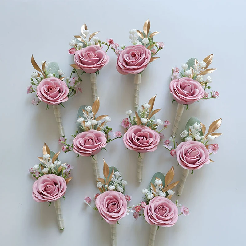 

25068 Light pink Bohemian Rose Flower Corsage & Wristlet - Perfect for Brides, Groomsmen, and Wedding Decorations