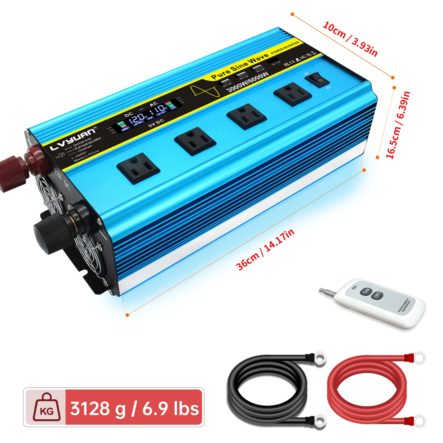 LVYUAN نقية شرط لموجة العاكس DC12V 24V-AC110V 8000 واط/6000 واط/4000 واط عاكس الطاقة للغلاية/وعاء كهربائي/ثلاجة صغيرة