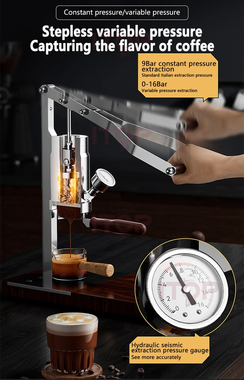 ITOP IT-HPEM-2-P Hand Press Coffee Maker With PID Temperature Control 9 Bar Constant/Variable Pressure Lever Espresso Coffee NEW