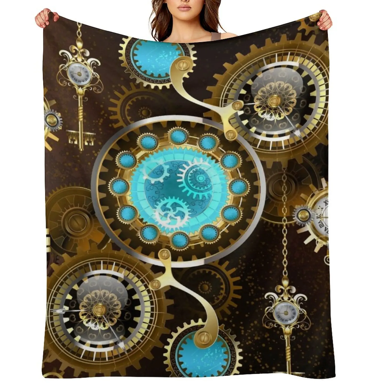 

Rusty Background with Turquoise Lenses Throw Blanket Flannel Fabric Picnic Bed wednesday Blankets