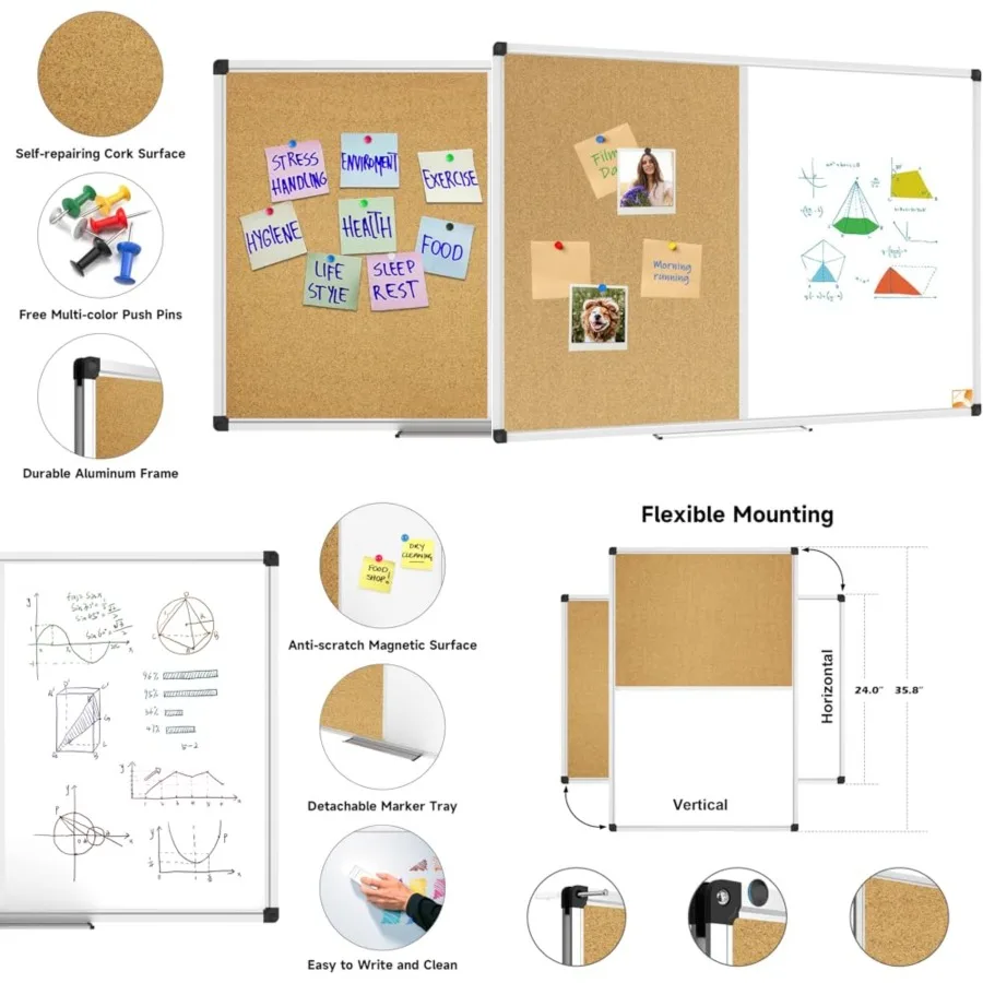 

Magnetic whiteboard 36 x 24 - Combo Whiteboard Dry Erase Board Cork Board 36 x 24