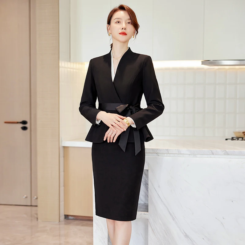 NAVIU Professional Suits Women High End Temperament New Autumn Formal Slim Blazer And Skirt Sets Office Lady Work Wear Black