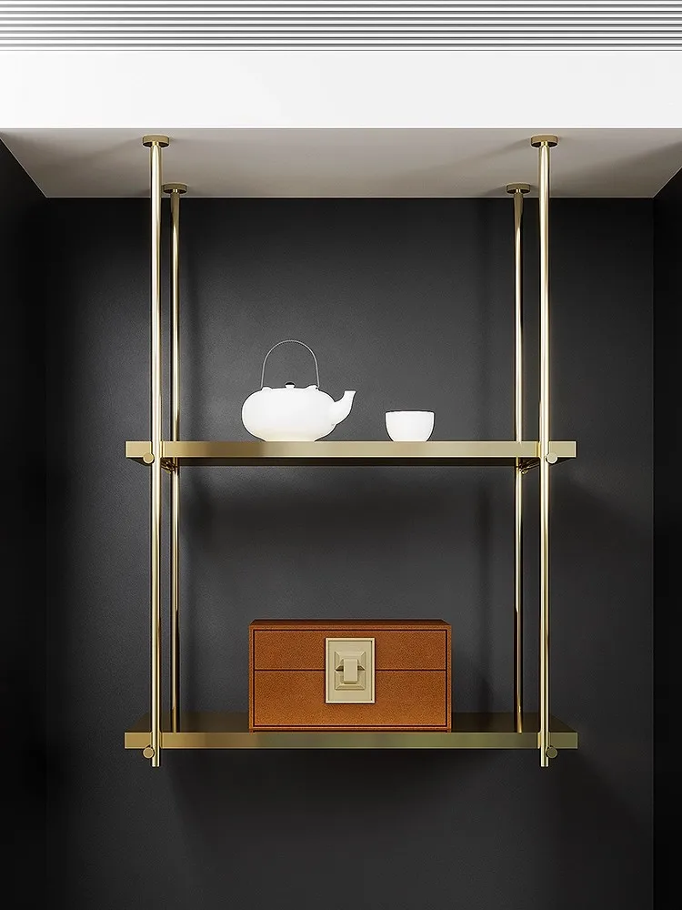 فندق الديكور المتقدم الفولاذ المقاوم للصدأ إطار معلق المطبخ منصة مشروبات تعليق تخزين كأس للنبيذ إبريق الشاي البضائع الرف #2