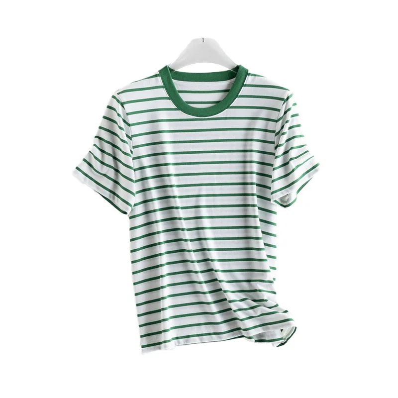 Spring and Summer New Basic Short Sleeved Top Contrasting Color  Thin Clothing Version Slimming Temperament Loose Fit T-shirt