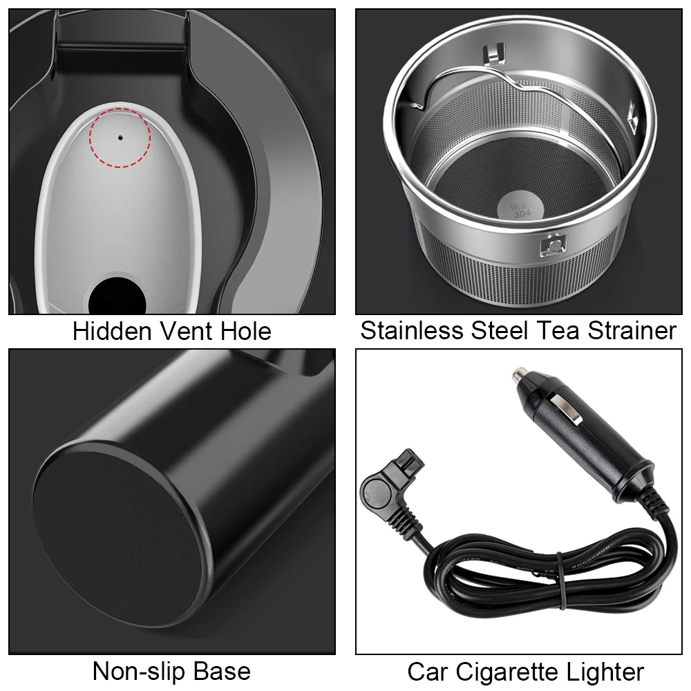 Water Warmer Bottle Car Heating Cup 12V/24V 450ML Stainless Steel Electric Kettle Portable Heat Preservation LCD Display