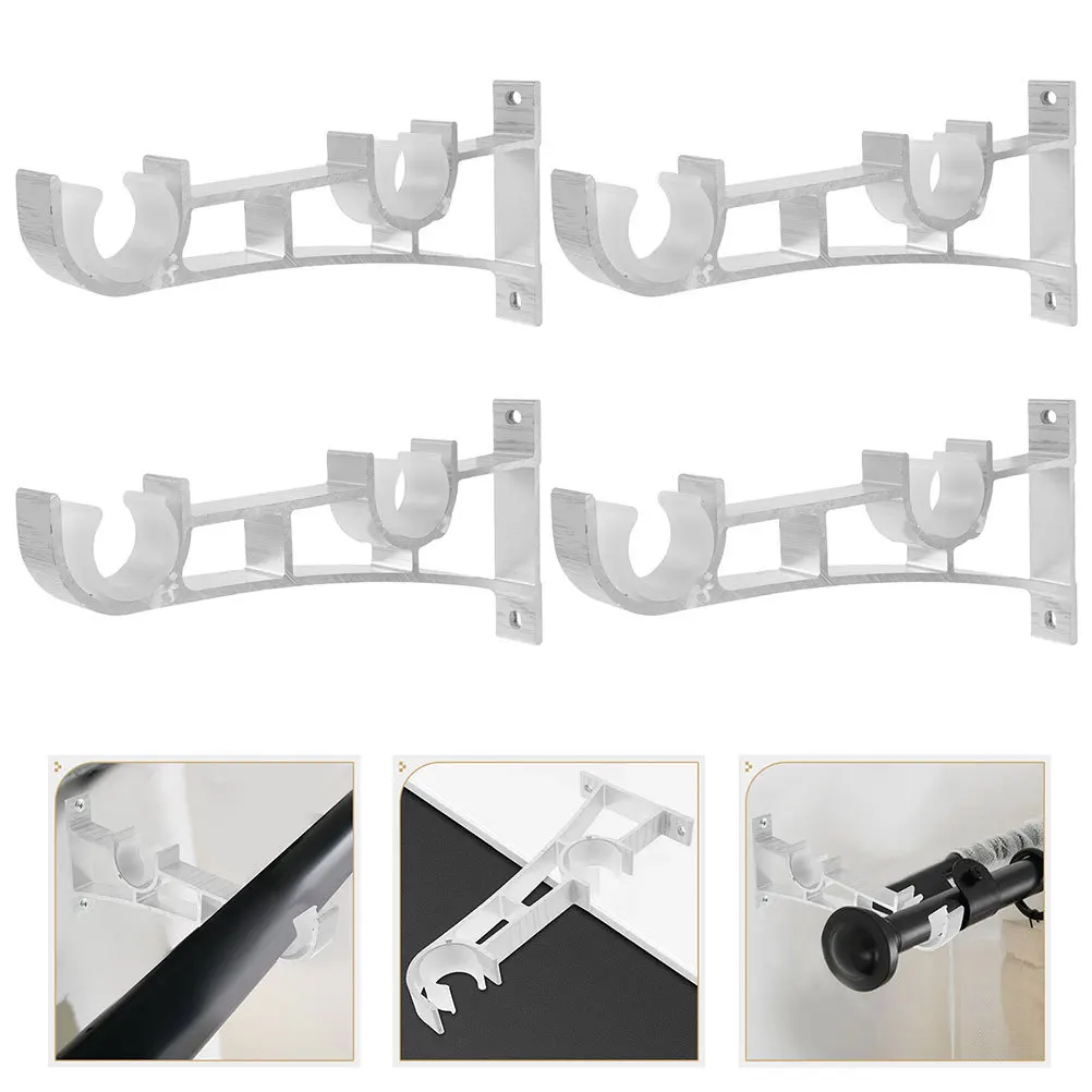 

6Pcs Double Curtain Rod Brackets Metal Wall Mounted Heavy Duty Support Double Drapes Rod Holder Bedroom Living Room