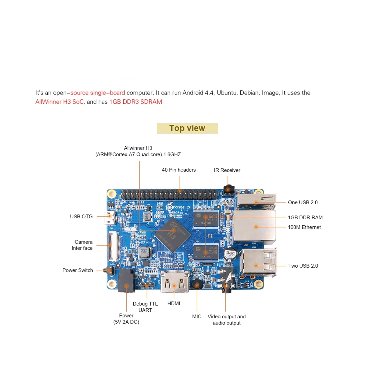 

Мини-ПК Orange Pi PC H3 Core 1 Гб с поддержкой Lubuntu Linux и Android