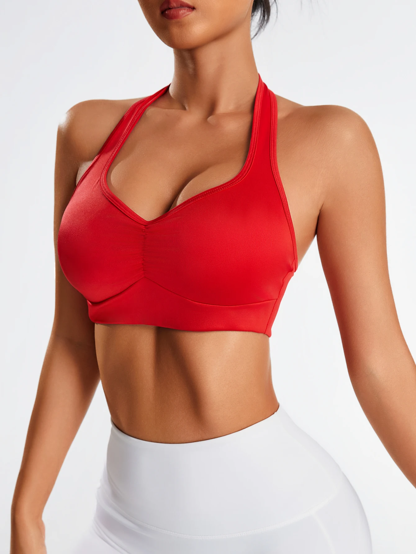 Women Sports Halter Bra Solid Color Top Comfy Breathable Absorb Sweat Yoga Pilates Bras Shockproof Underwear Gym Running Trainin