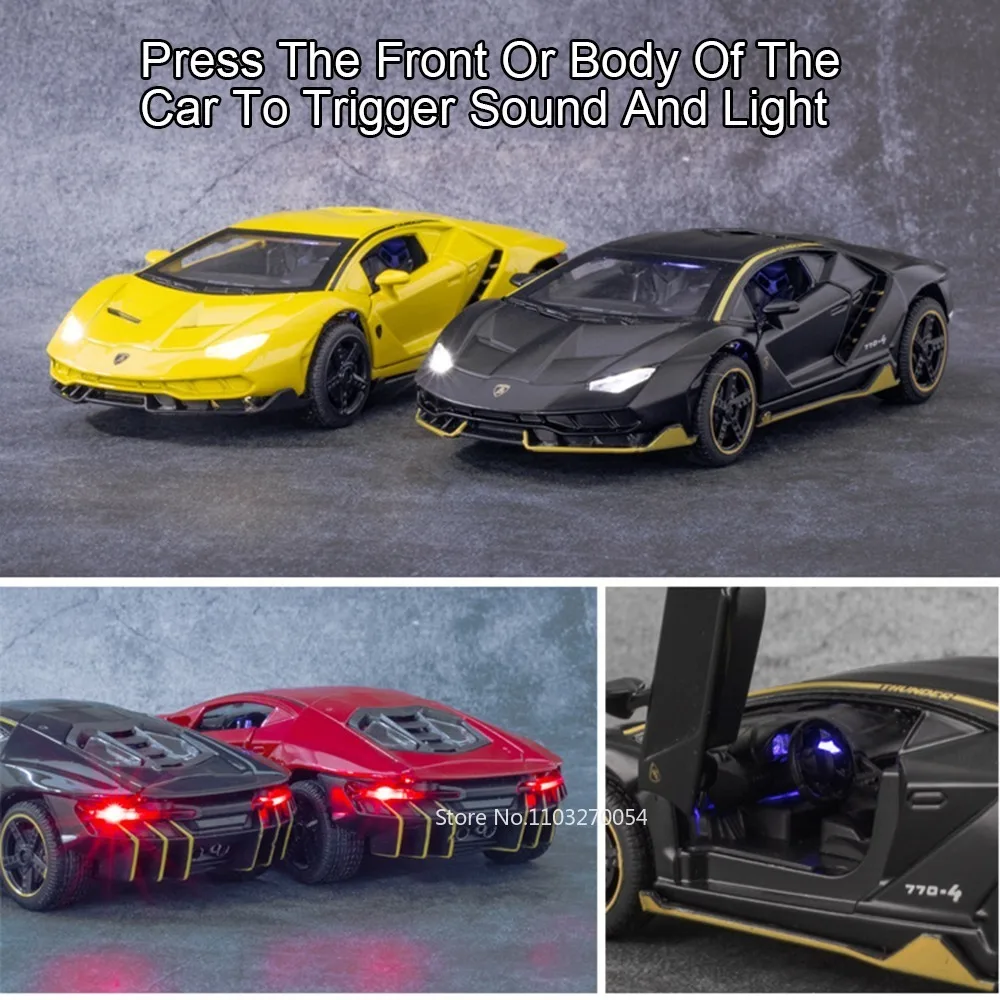 1:32 Lambor SVJ63 LP770 Miniaturmodell Legierung Diecast Auto Spielzeug Sound Licht Zurückziehen Türen Geöffnet Fahrzeug Mode Ornament für Jungen – Detail 15
