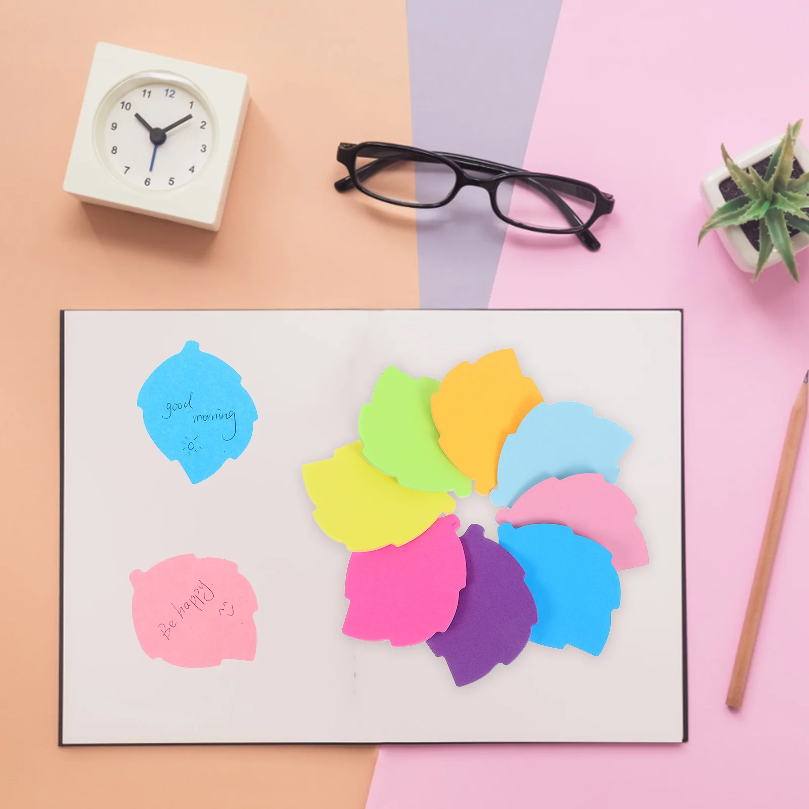 16 قطعة من وسادات مذكرة الفلورسنت الملونة ذاتية اللصق على شكل أوراق شجر للمكتب والمدرسة والمنزل والمفكرة القابلة للإزالة اللطيفة #2