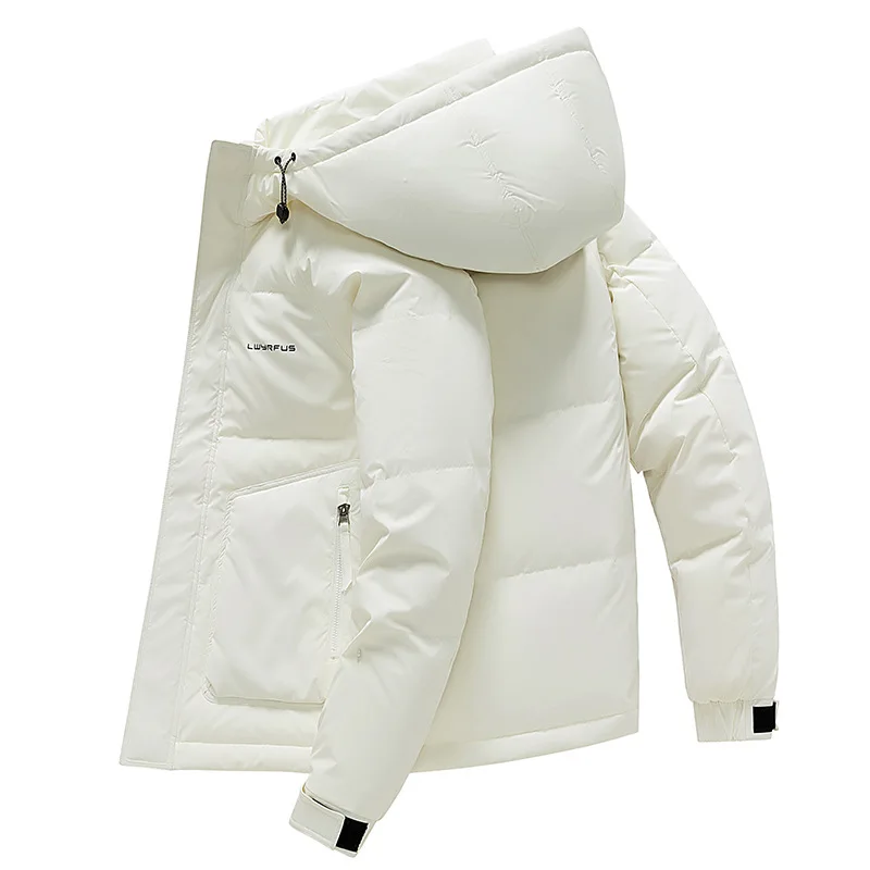 2026 men's white duck down, thickened to keep warm in winter, hooded loose casual down jacket