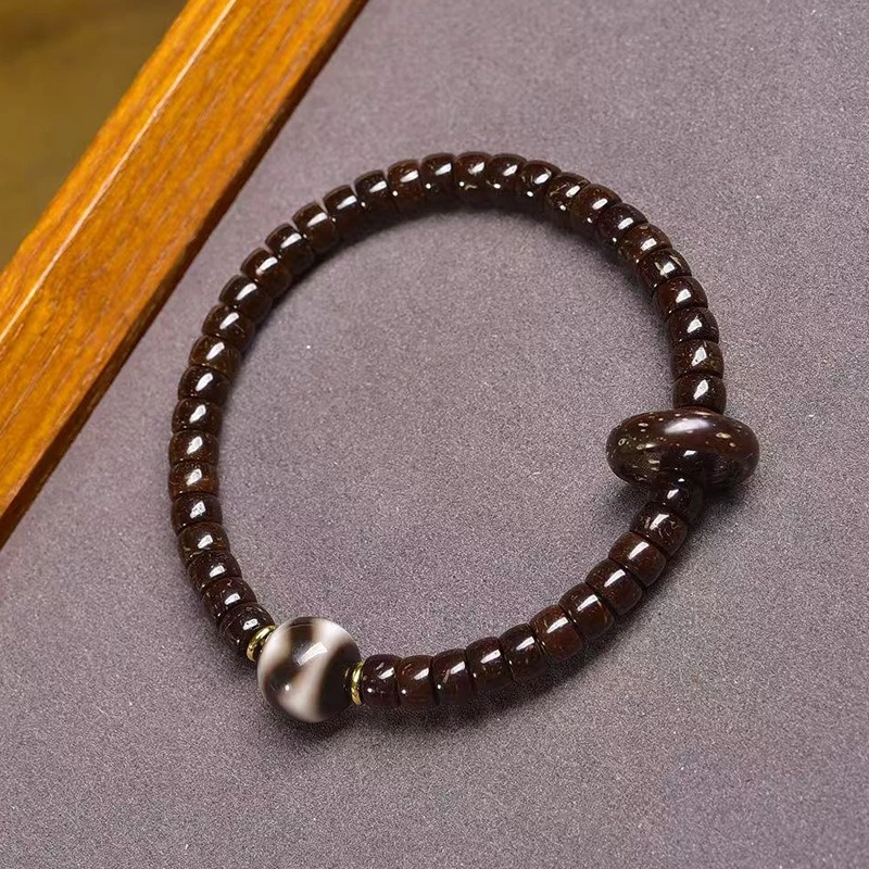 Natural Coconut Husk Bead Bracelet with Red Agate, Moonstone, Malachite, Tiger's Eye, and Tibetan Bead Accessories