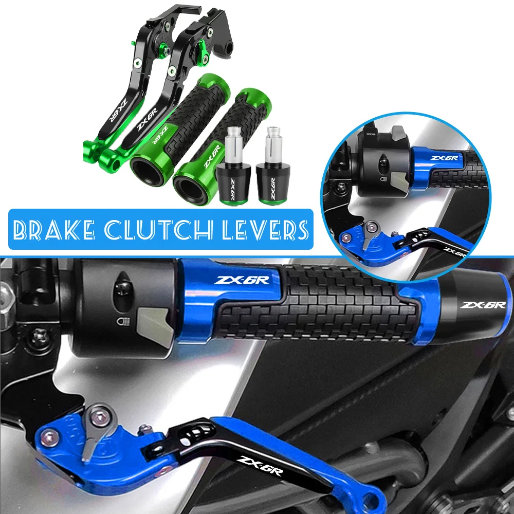 

Motorbike Aluminium Accessories Brake Clutch Levers Handlebar Hand Grips Ends For KAWASAKI ZX6R ZX6RR ZX-6R ZX 6R 2005 2006