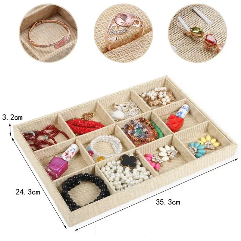 Jewelry Trays Jewelry Display Holder Linen Ring Bracelet Earring Necklace Pendant Jewelry Stand Show Storage Box Organizer Stand