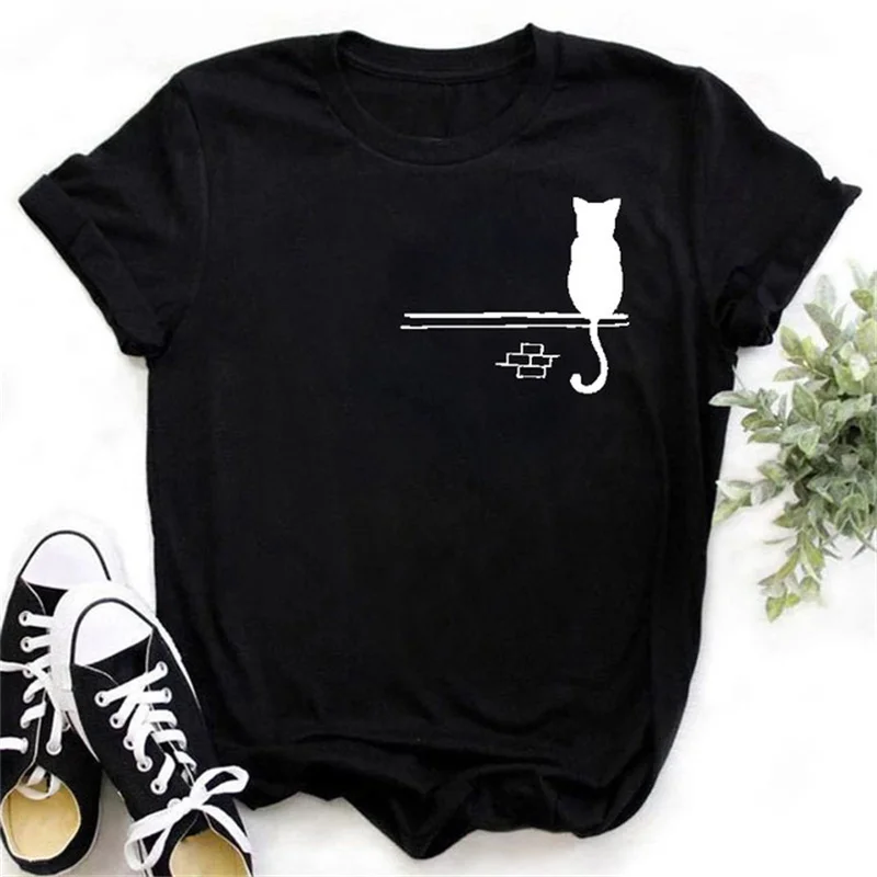 Cute Paw Women T Shirt Fashion Cat MOM Printed Woman Tops Harajuku Punk O-neck Top Tee Black Shirt T Female T-shirt