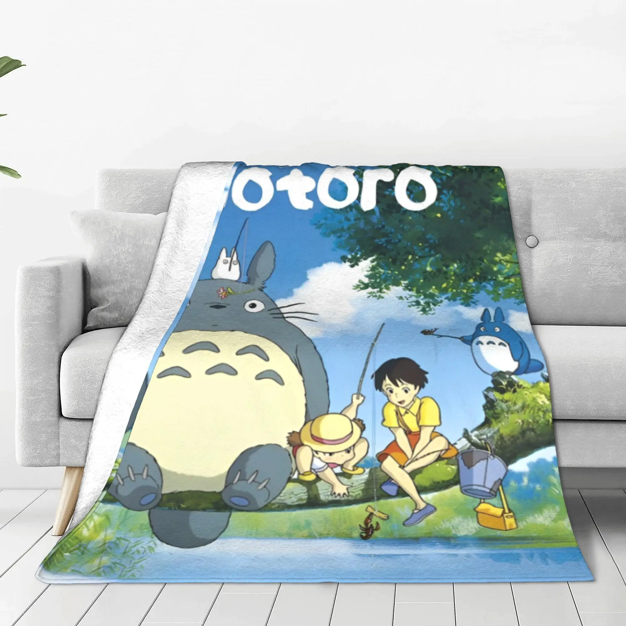 

T-Totoros Fishing Anime Kawaii Flannel Blankets Cartoon Cute Novelty Throw Blanket Sofa Bedding Lounge Quilt Lightweight Thin