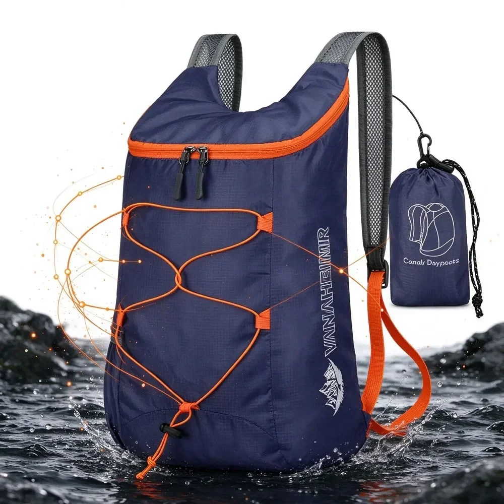 15L Collapsible Travel Daypack, Waterproof Nylon Hiking Backpack, Side Pocket Design,Packable Outdoor Shoulder Bag for Men Women