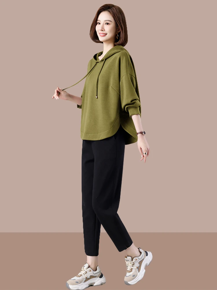 

Casual Sweatshirt Set Women's Loose Fit Sporty Two-Piece Suite Spring Autumn New Style plus Size Slimming Middle-Aged Mom