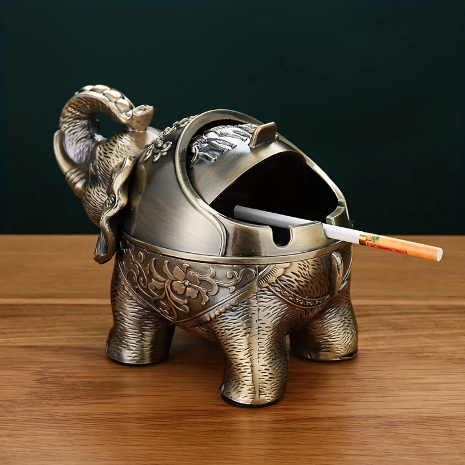 Elephant Ashtray - Durable Metal, Unique Animal Design, Convenient Lid, Anti-Fall, Luxurious, Anti-Fly Ash - Perfect for Living