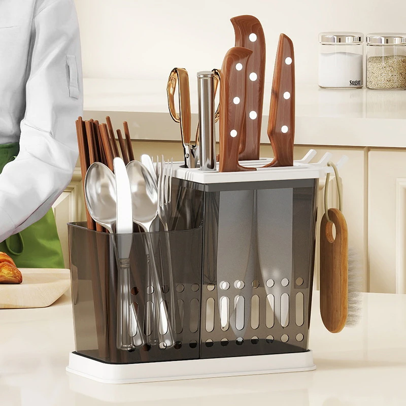 

Integrated Kitchen Utensil Rack-multifunctional Drain Chopstick Rack Independent Tableware Storage Box Plastic