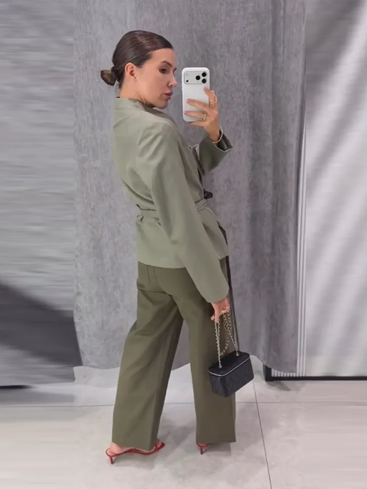 Quastenbesetzte Y-Ausschnitt-Mäntel für Damen, sexy V-Ausschnitt, seitliche Knopfleiste, lange Ärmel, Schnürung, einfarbig, schlanke Jacken, schicke Büro-Outfits, neue Oberbekleidung – Detail 6