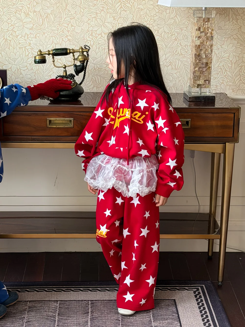 4968 Children's Suit   Autumn New Korean Full Printed Boy's Sweater Suit Casual Hooded  Top+Pant Girl's Two-piece Suit