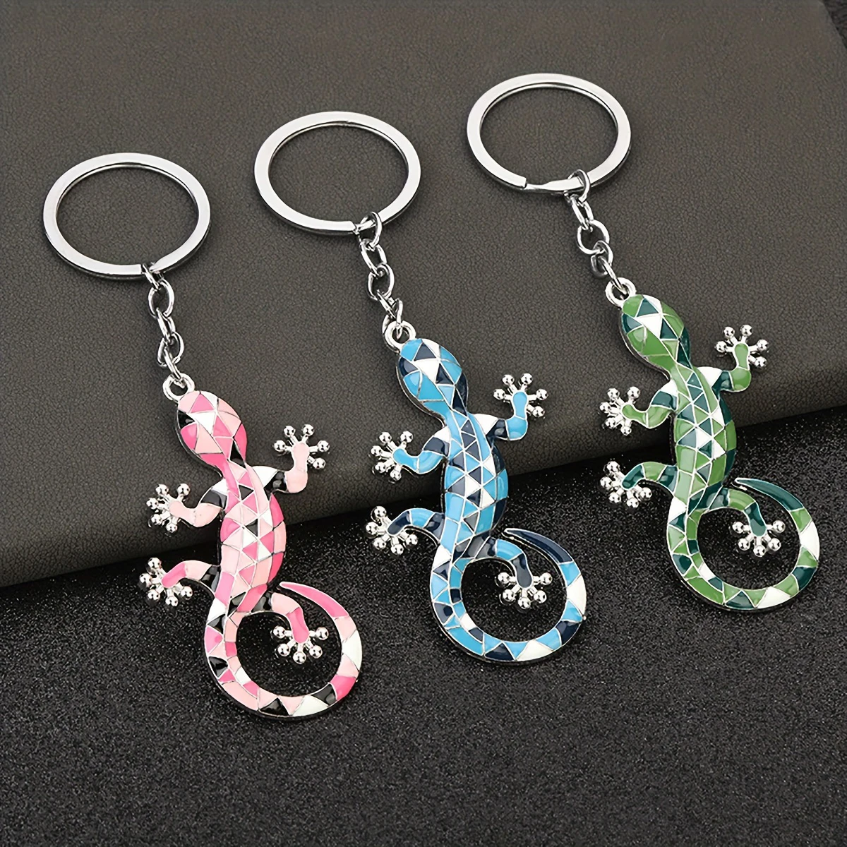Schicker, leuchtend rosa Gecko-Schlüsselanhänger – niedliche Eisenlegierung, nicht anlaufende Oberfläche für Männer, Simulation