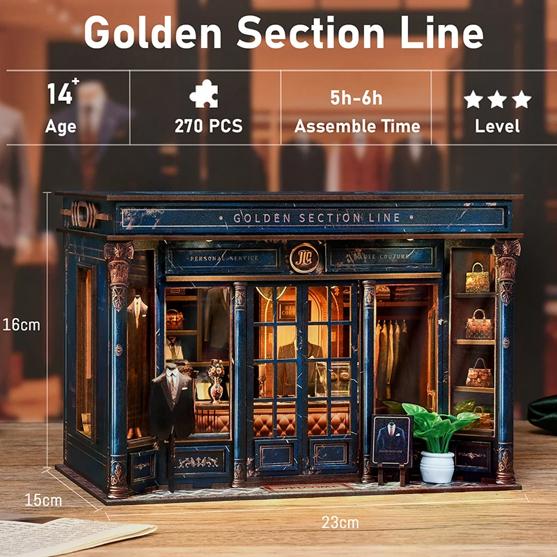 New DIY Miniature House Golden Ratio 3D Wooden Puzzle Assembly Model - Bookshelf Insert, Architectural Display Creative Gifts