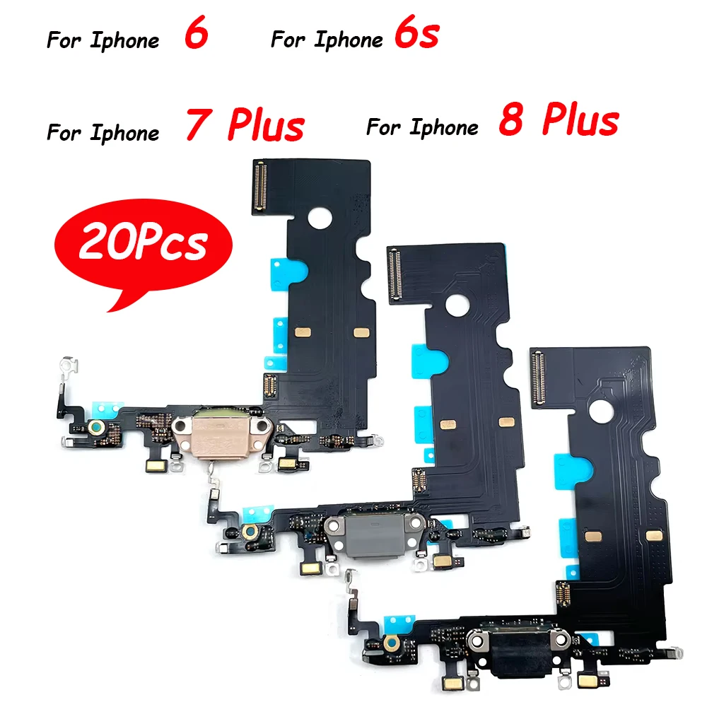 20Pcs，New For Iphone 6 6S 7 8 Plus USB Charging Port Mic Microphone Dock Connector Board Flex Cable Repair Parts