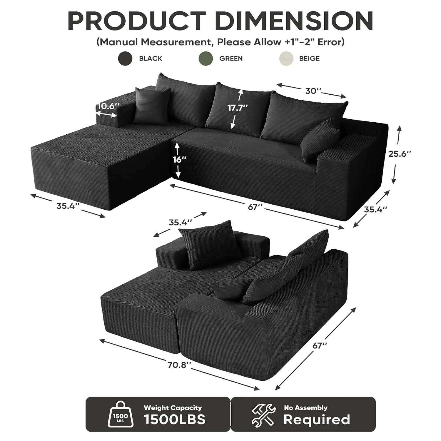 L Shape Sectional Sofa 102.4