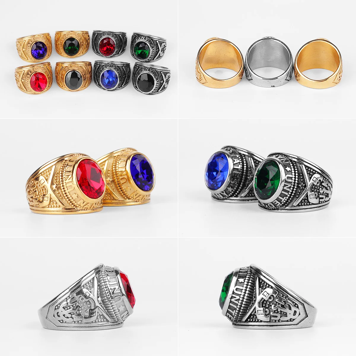 Stainless Steel Men Rings Rhinestone United States Hip Hop Punk Rock for Biker Male Boyfriend Jewelry Creativity Gift Wholesale