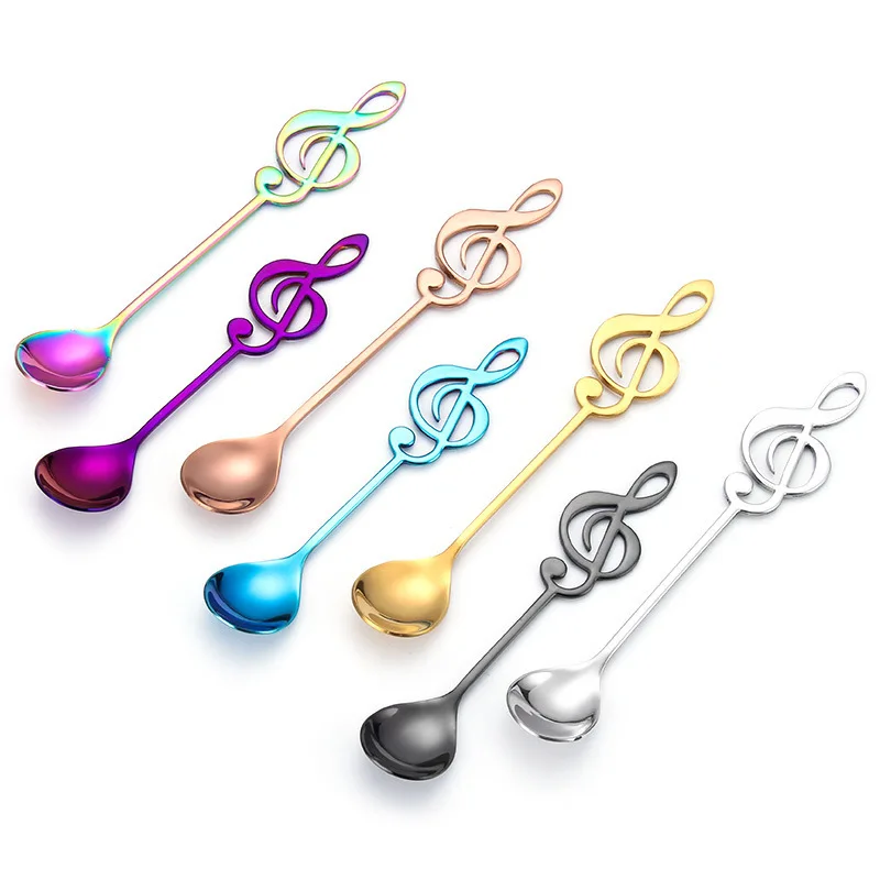 Stainless Steel Color Musical Note Spoon Creative Round Head Coffee Milk Spoon Ice Cream Stirring Dessert Spoon Tableware