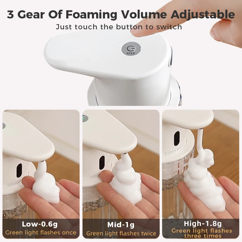 Automatic Foam Soap Dispenser Touchless Rechargeable Electric 3 Levels Adjustable Hand Sanitizer Dispenser for Kitchen and Bathro
