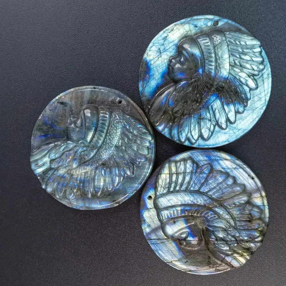 1Pcs Artisan-Grade Labradorite Pendant DIY 43X43X9MM Intense Blue Flash Stone with Hole for Jewelry Making Necklace