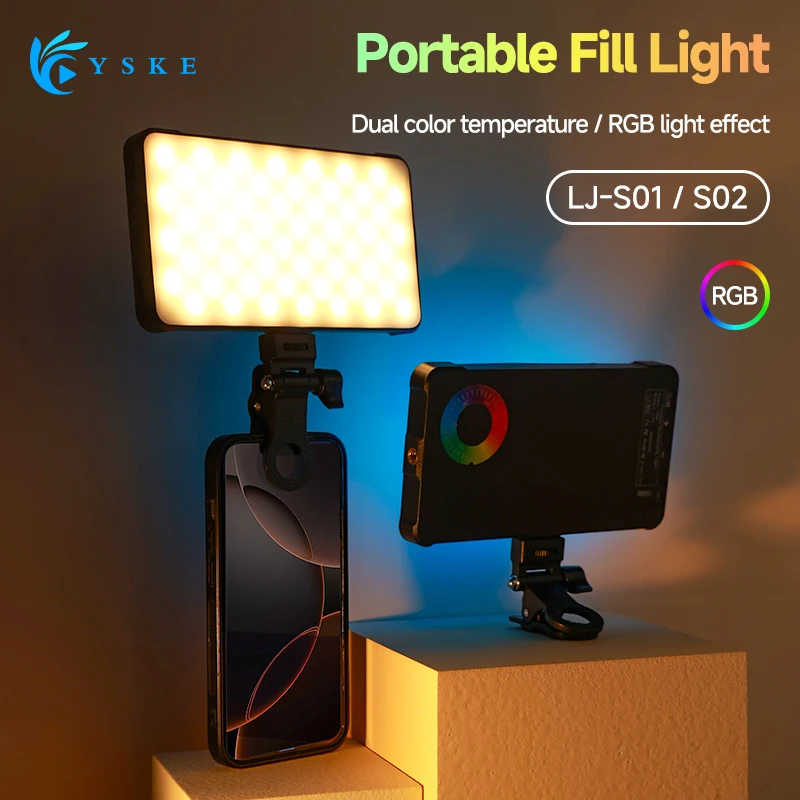 Luz de vídeo LED RGB, Clip de iluminación de fotografía de bolsillo recto para teléfono, iPhone, iPad, cámara portátil, transmisión en vivo Vlog