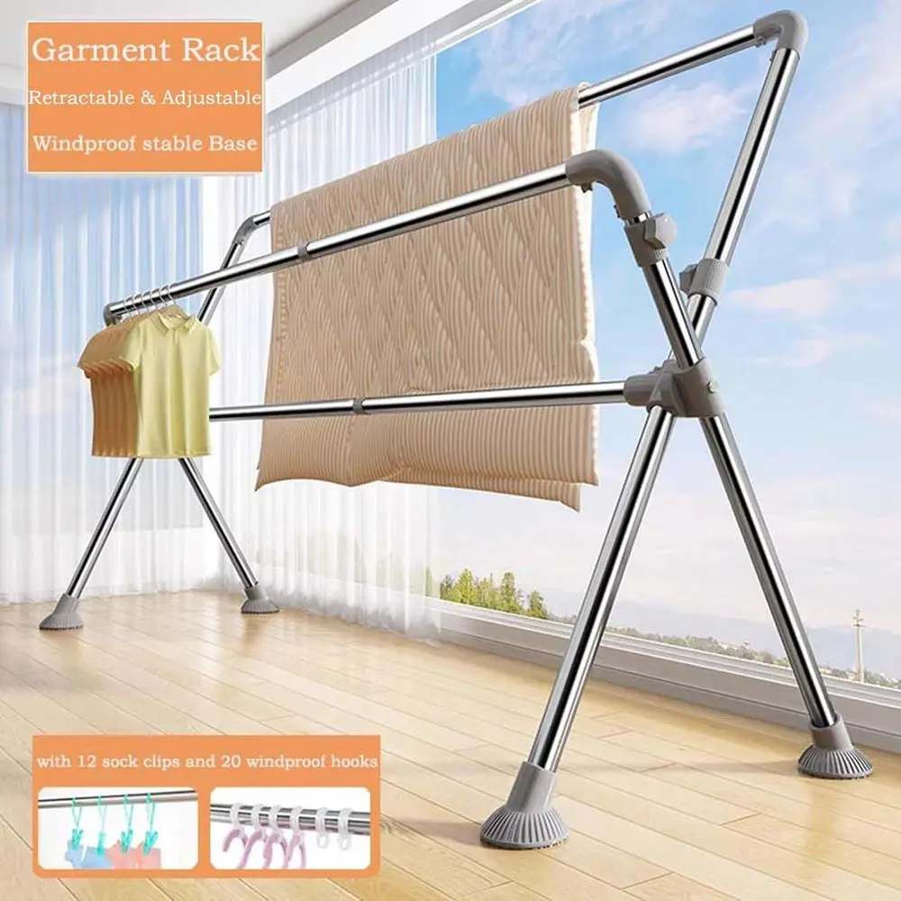 Stendibiancheria portatile regolabile per interni/esterni da 160 cm con 20 ganci e 12 clip