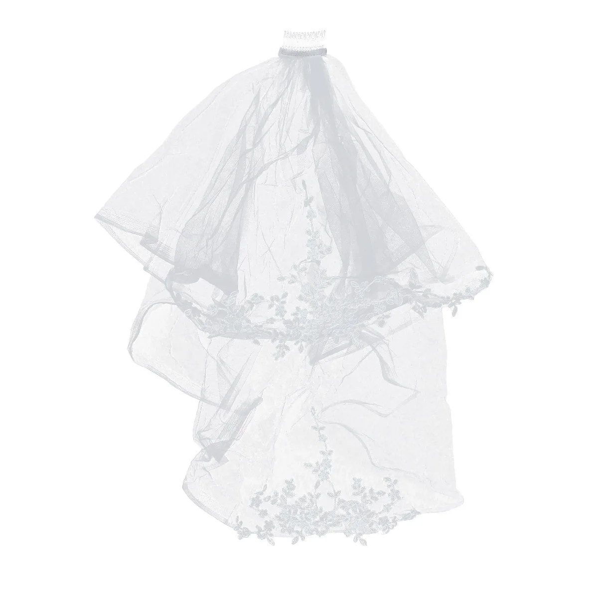 

Lace Flower Head Bridal Veil Creamy White Double Layer Short Wedding Accessory with Side Comb for Comfortable Wearing