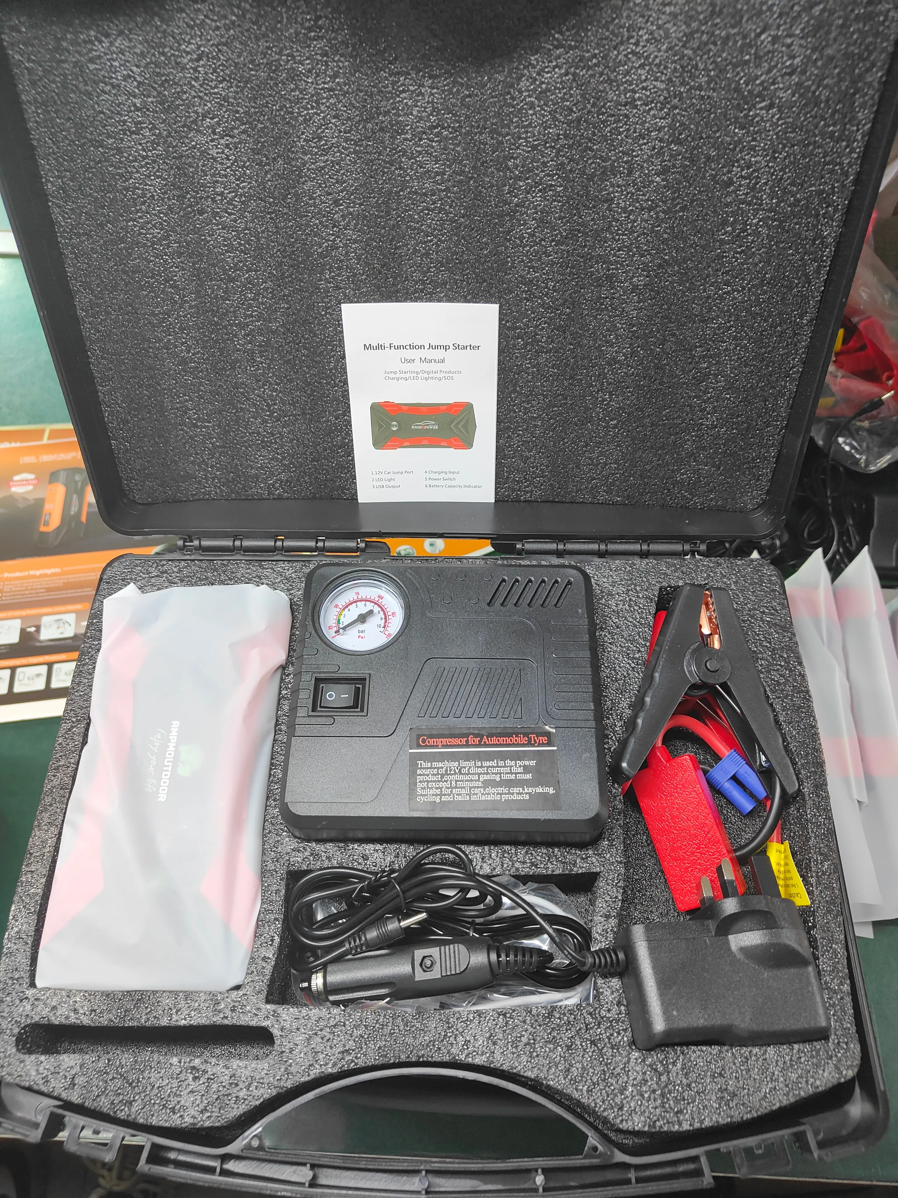 Super Star Jump Starter LED Light 12V Car Tyre Pump Peak Jumper Cables for Truck Motorcycle Lithium Battery Car Jump Starter