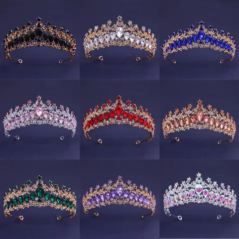 Baroque Red Green Blue Crystal Water Drop Tiara Crown Rhinestone Pageant Diadem Headpiece Bride Wedding & Prom Queen Crown