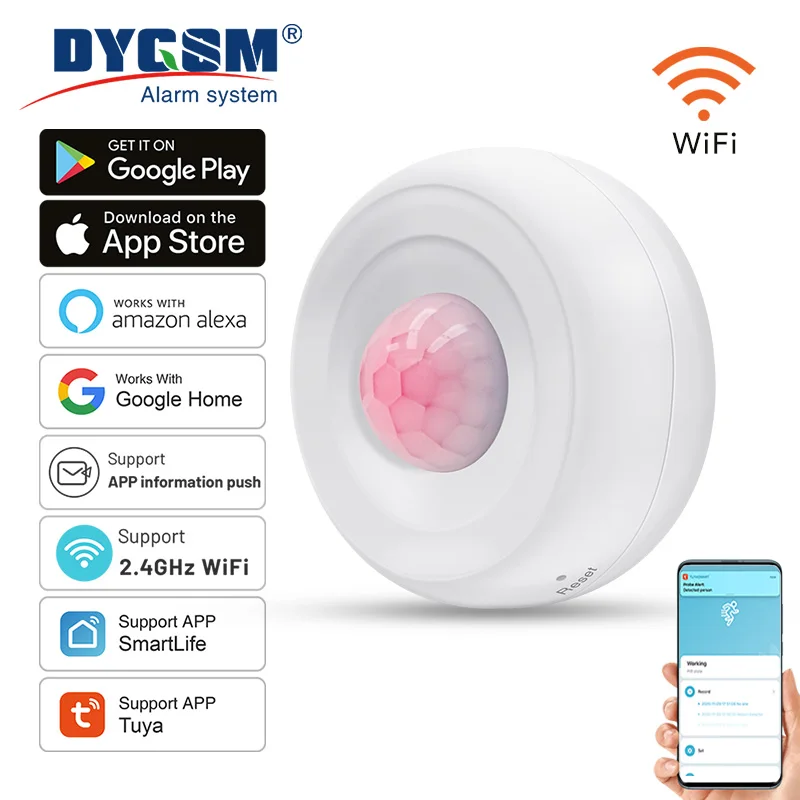 Tuya Smart WiFi Infrared Detector, Intelligent Monitoring, Safeguard Your Home Security, Compatible With Alexa And Google.