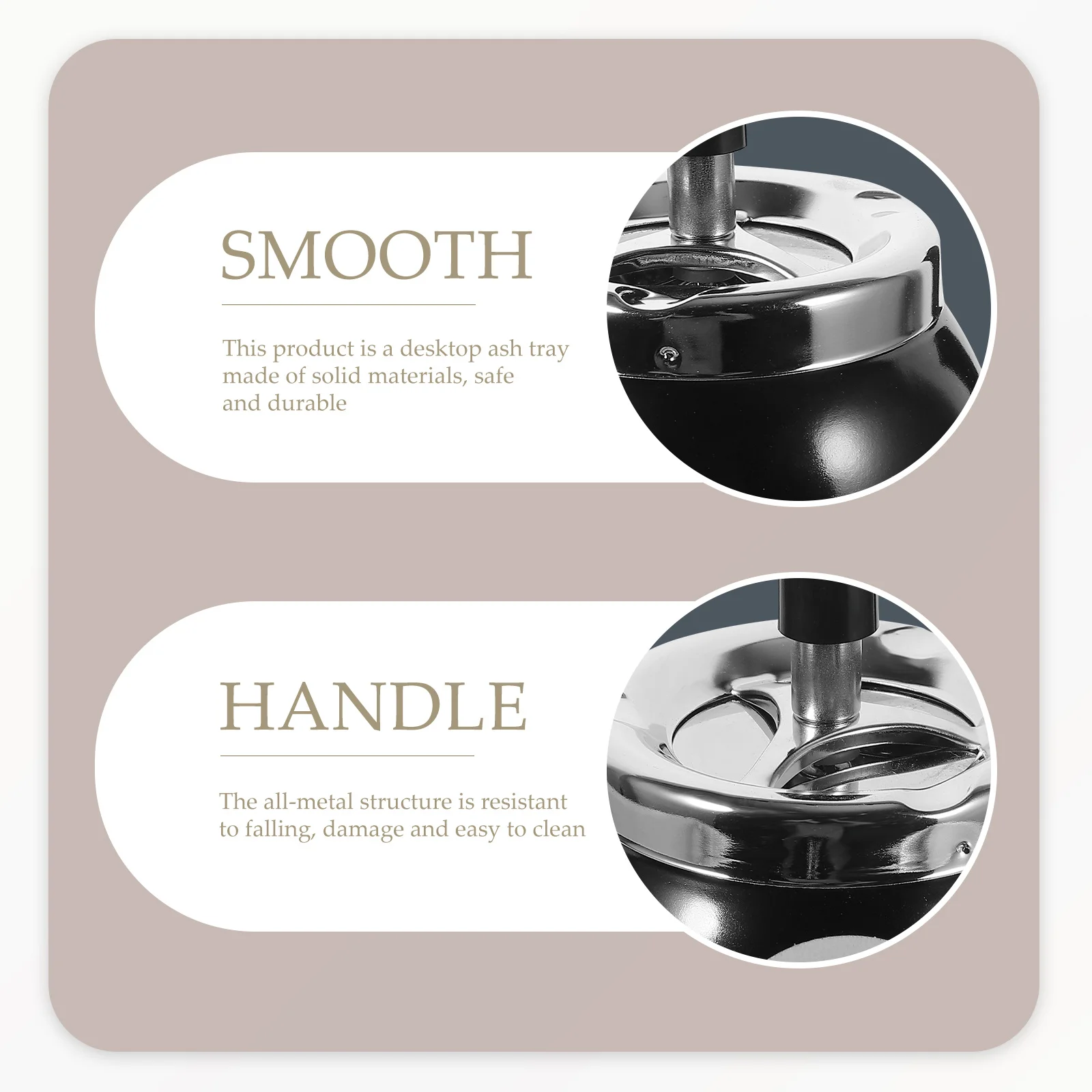 

Billiard Ball Shape Stainless Steel Ash Tray Large Capacity Desktop Ashtray For Home Office Odor Resistant Rotating Handle