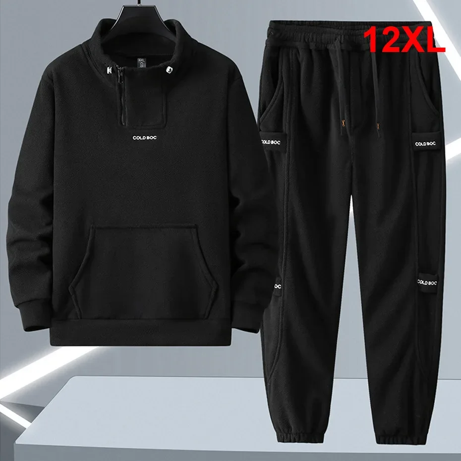 Polar Fleece Tracksuit Men 12XL Plus Size Men\'s Sets Sweatshirt Sweatpants Autumn Winter Casual Suits Male Big Size 10XL 12XL