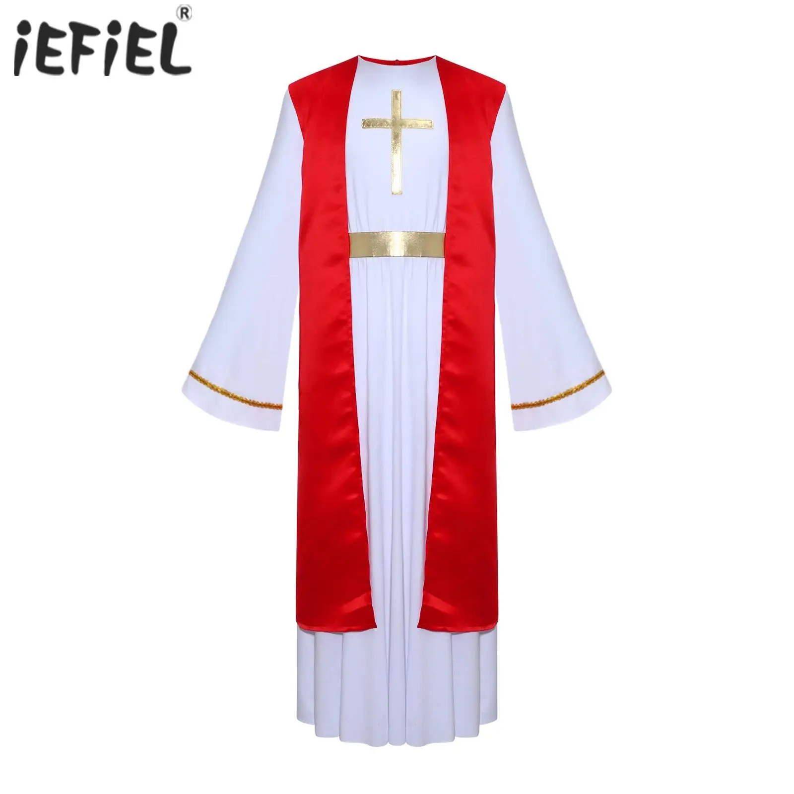 

Kids Boys Girls Jesus Cosplay Costume False Two-Piece Dress Color Block Patchwork Flare Sleeve Chest Cross Carnival Dress Up