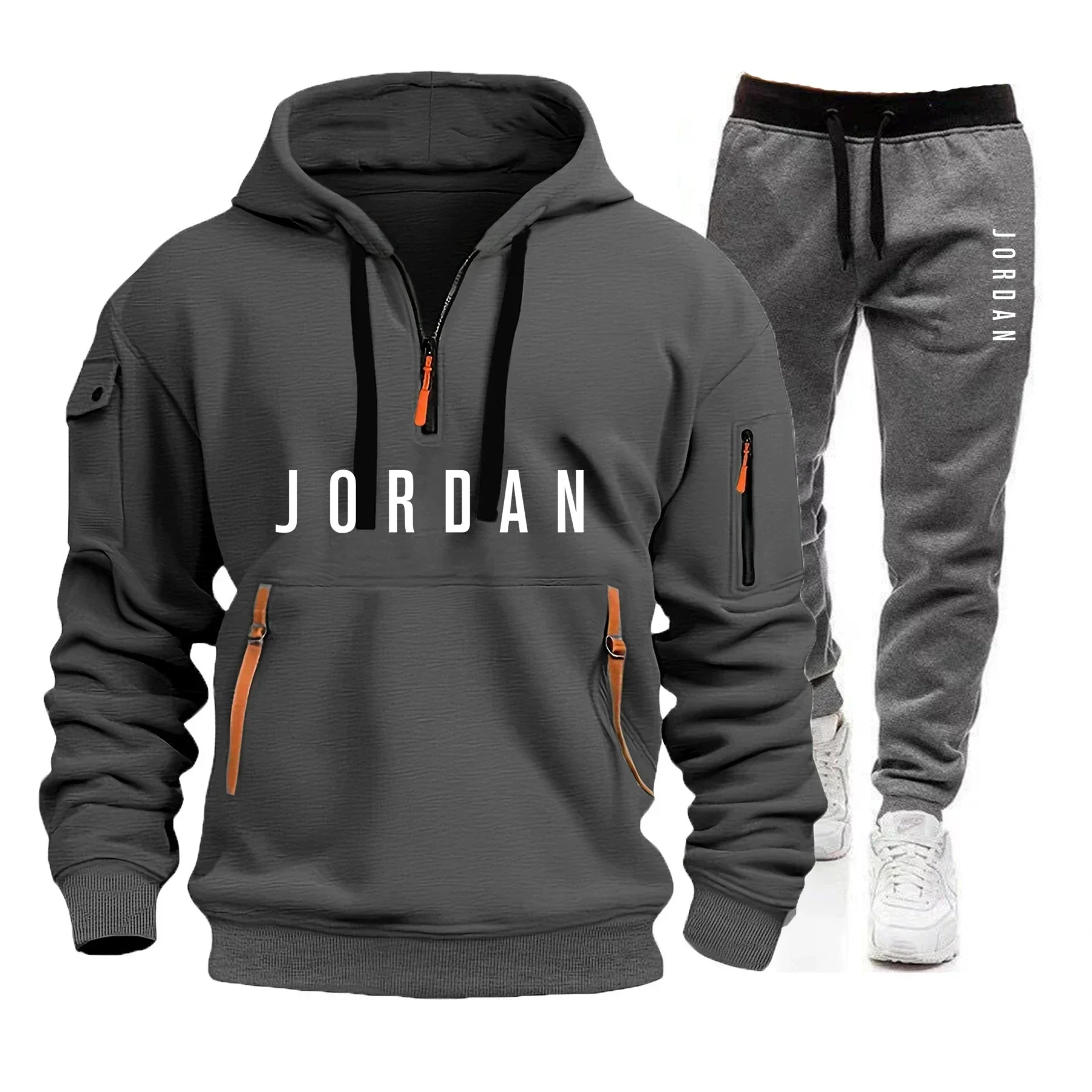 Bild 4: 2026 Herbst und Winter Neues Modisches Herren-Freizeitset mit Mehrfach-Taschen Reißverschluss-Kapuzenpullover und Outdoor-Jogging-Sporthose