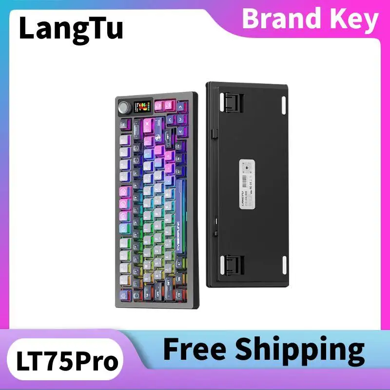 

LANGTU LT75 LT75Pro Wireless Three-Mode Mechanical Keyboard Hot-swappable Multi-function Knob RGB Backlight Wired Keyboard