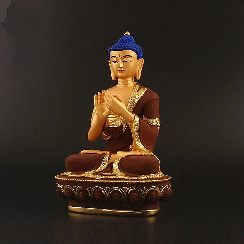 

21cm Brown Colored Plated Gold Rulai Bodhisattva Buddha Statue,Resin Sweeping Demon Home Putting Decoration