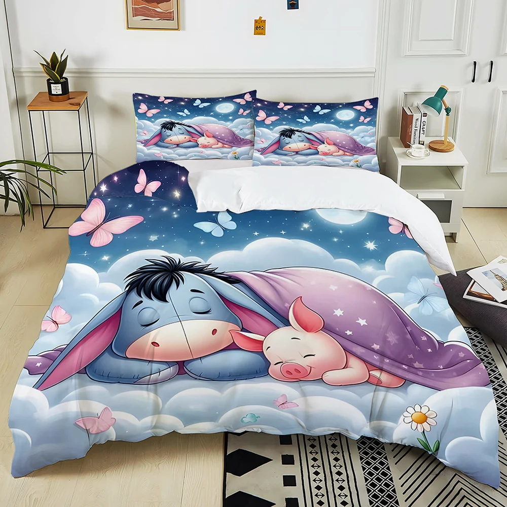 Winnie The Pooh Eeyore Printed Bedding Set 3PC 1 Duvet Cover 2 Pillowcases Adult and Children Warm Soft Bedding Set Luxury Gift